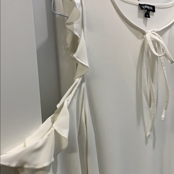 Express Off White, Ruffle, Cold Shoulder Top - Picture 2 of 4